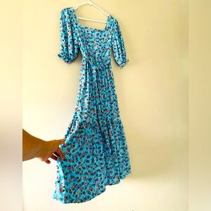 Maxi Dress S Boho Floral Flared summer stretchy fabric elastic waist sundress